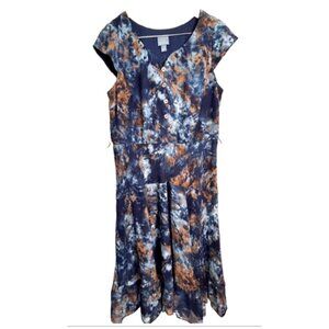 RABBIT RABBIT RABBIT Dress Watercolor V-Neck Size 14 Button Front Midi
